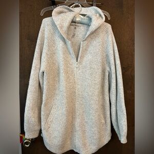 Lou & Grey Soft Knit Hooded Sweater Jacket - Light Gray - full Zip